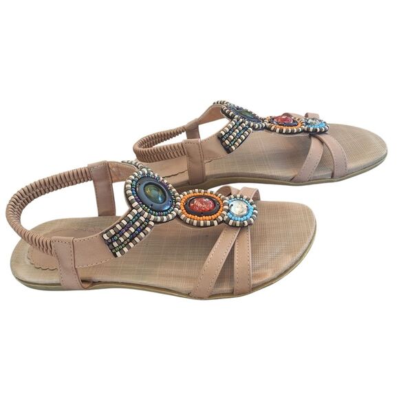 Siketu STONE-EMBELLISHED Flat Sandal Beaded Boho T-strap size US 7 EU 38 - Picture 3 of 9